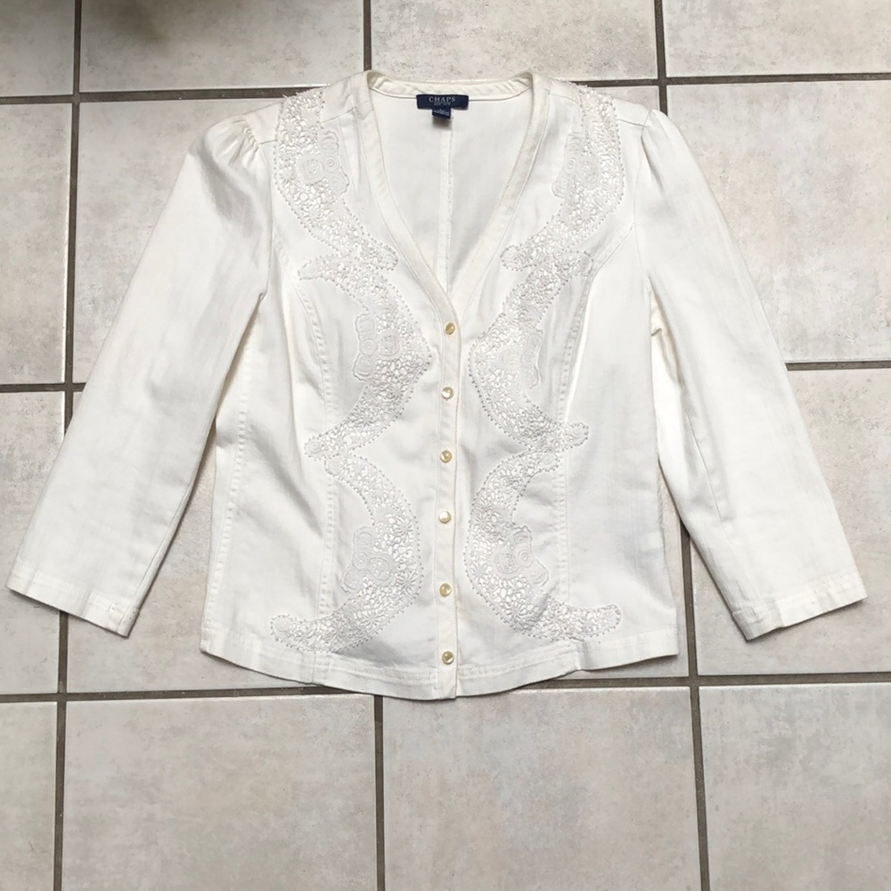 5 for $10 Vintage White Lace Denim Jacket
